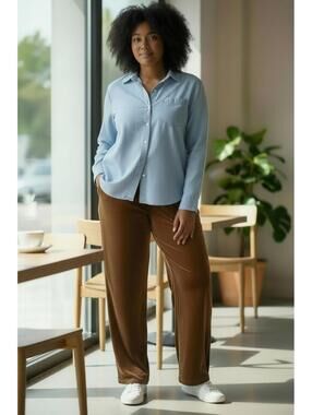 Kim & Co Slinky Jersey Pants, Mocha, Sz XL, Petite Length, Day to Night, Comfy